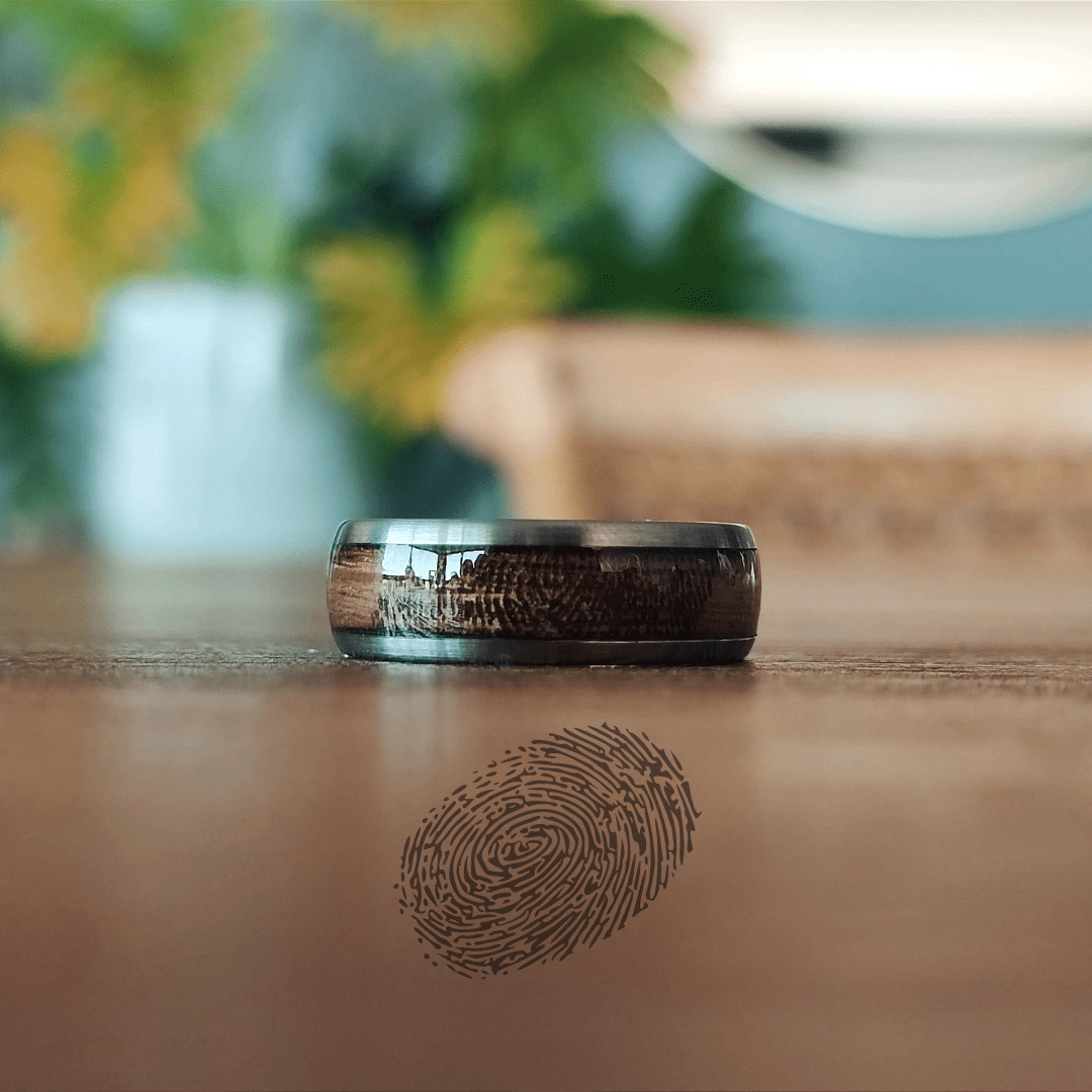 The Fingerprint Ring: Capturing Your Unique Identity in Ashwood and Tungsten - Touchwood