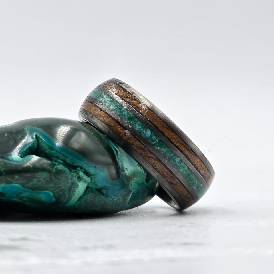 The Mamoa – Malachite and Sapele Wood Tungsten Ring Designed for All-Day Wear - Touchwood