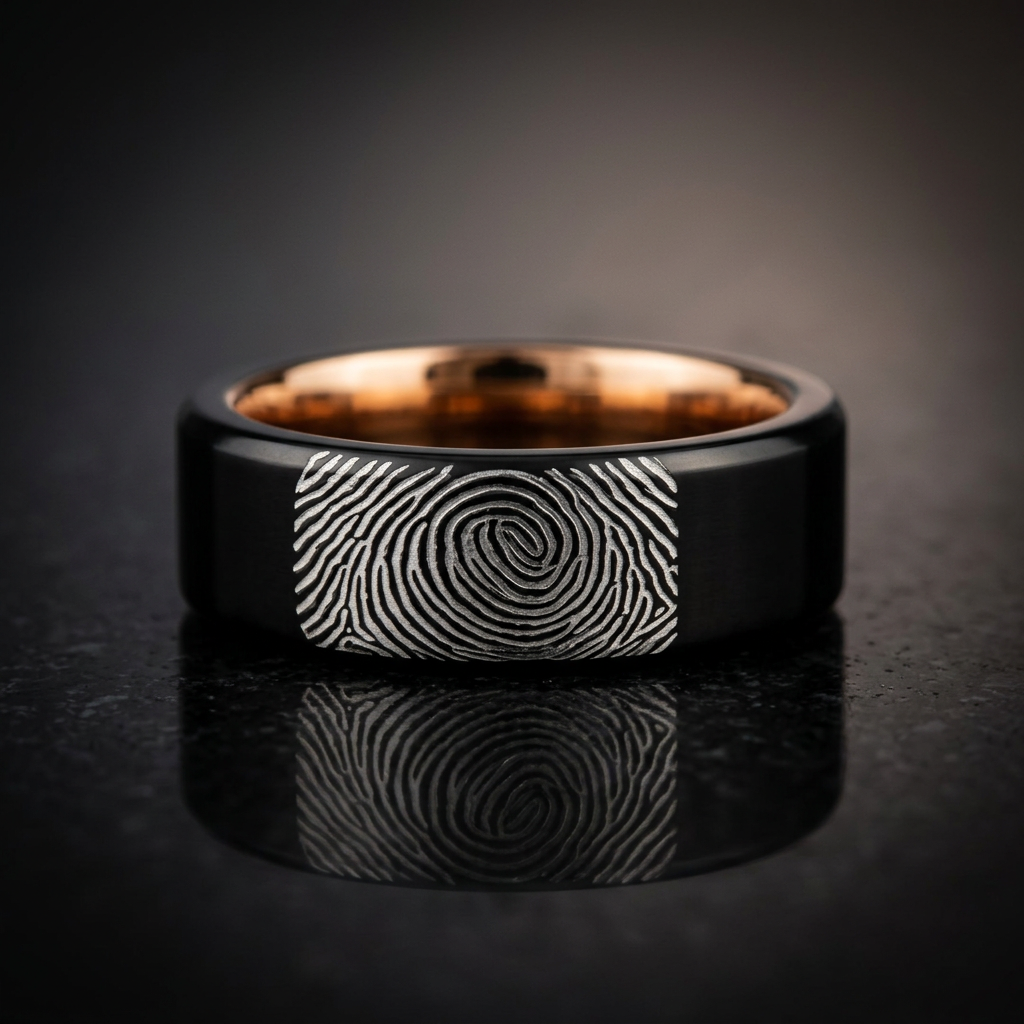 The Imprint Ring - Black Plated Tungsten (Your Fingerprint)