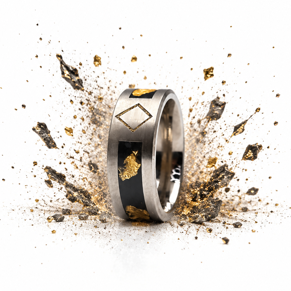 The Kryptonian – Titanium, Shungite Stone & Gold Flake Ring