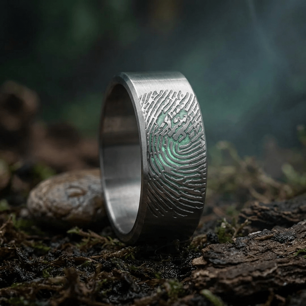Aura Imprint Ring - Glow in the dark Deep etched Fingerprint