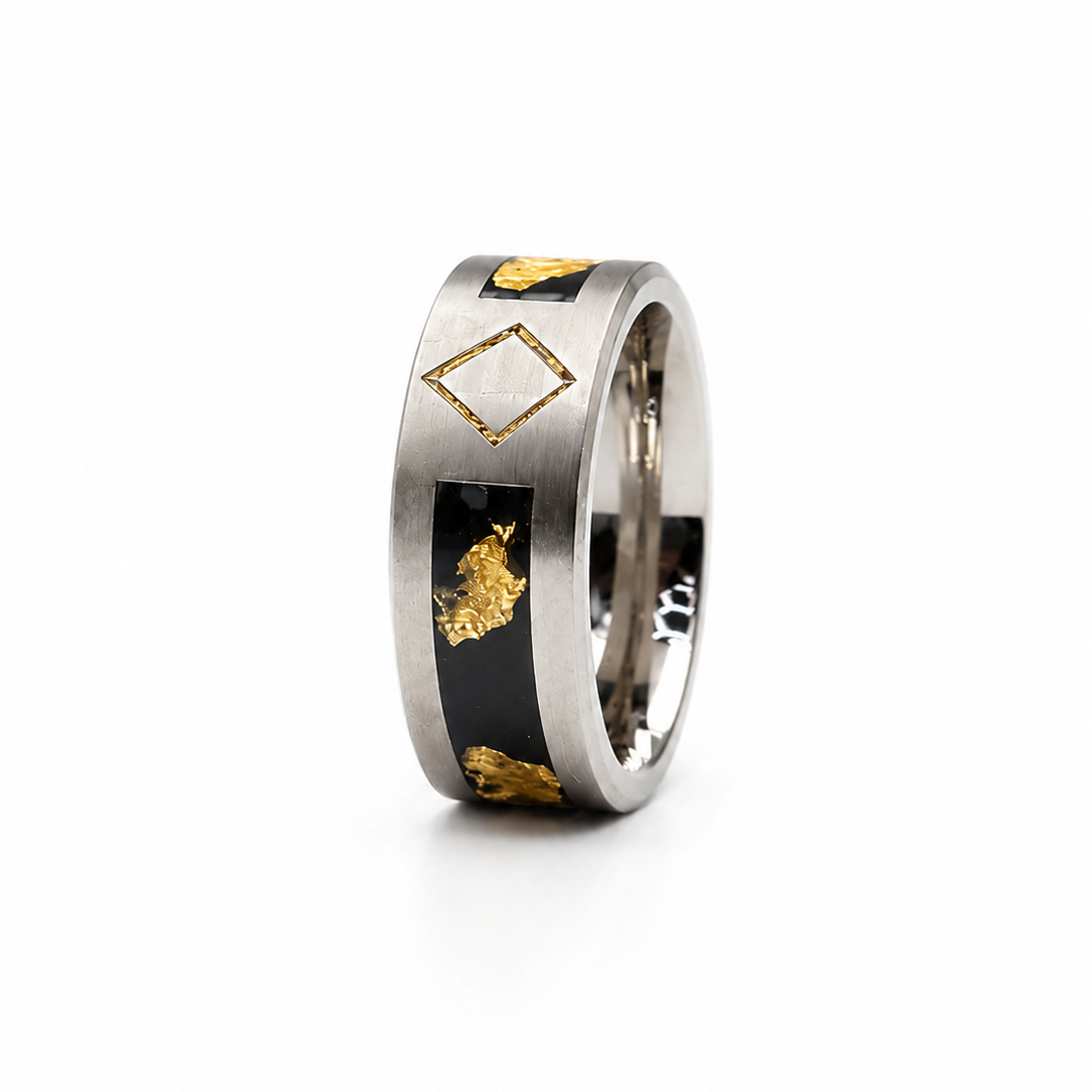 The Kryptonian – Titanium, Shungite Stone & Gold Flake Ring