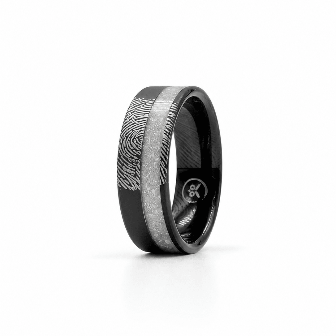 The Ash & Armour - Loved one's ashes & fingerprint ring
