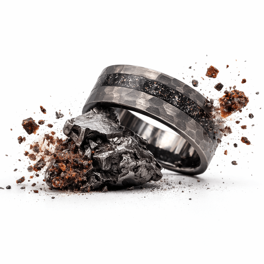 The Big Bang Ring - Meteorite & Chunks Agatized Dino Bone