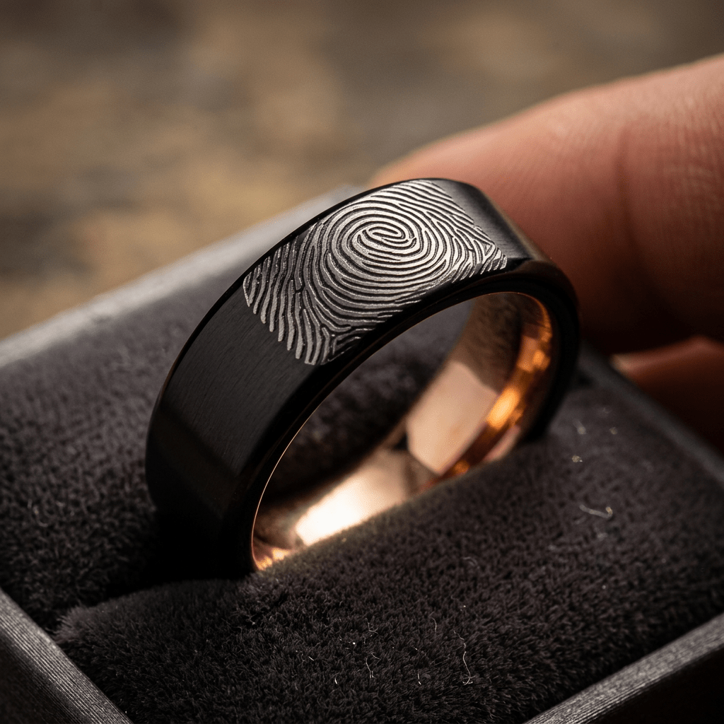 The Imprint Ring - Black Plated Tungsten (Your Fingerprint)