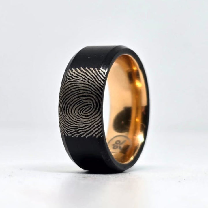 The Imprint Ring - Black Plated Tungsten (Your Fingerprint)