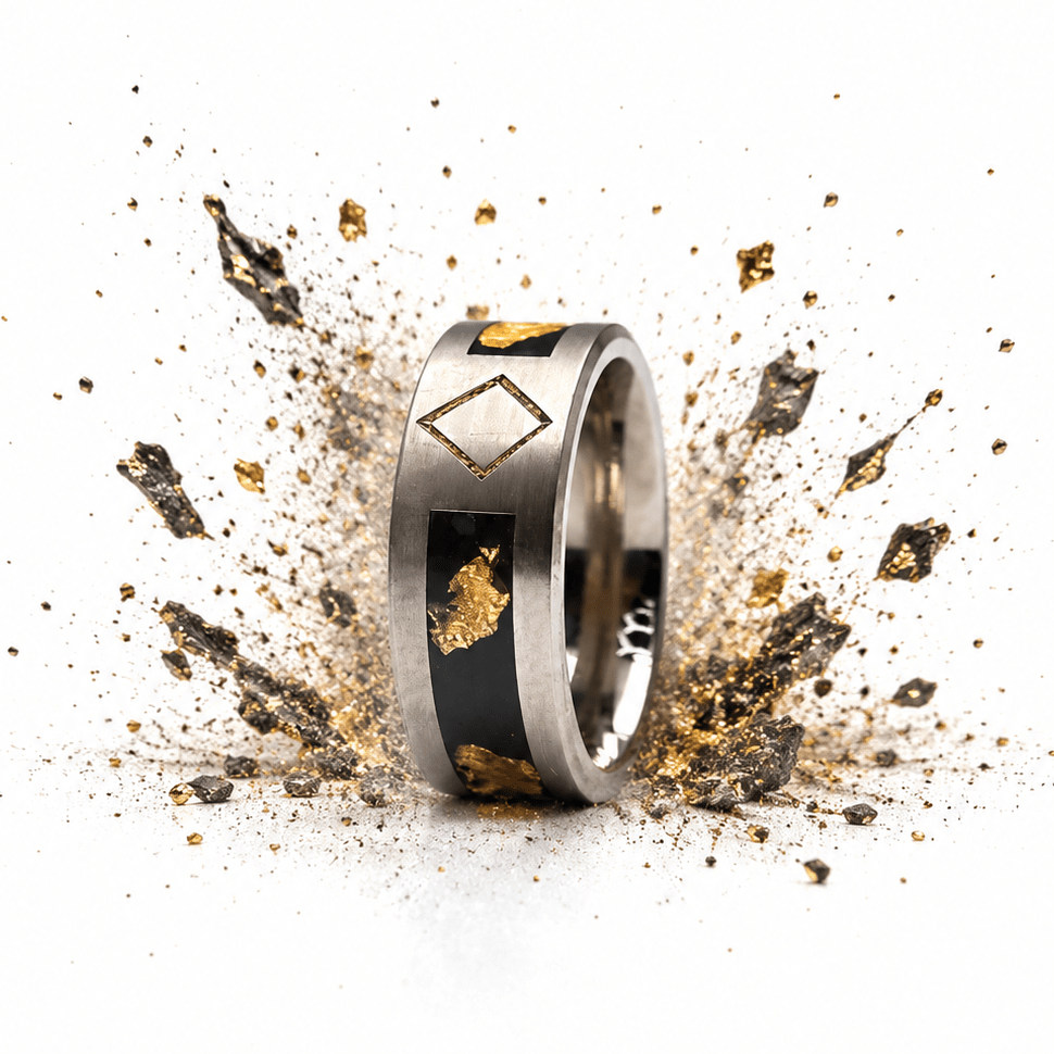 The Kryptonian – Titanium, Shungite Stone & Gold Flake Ring
