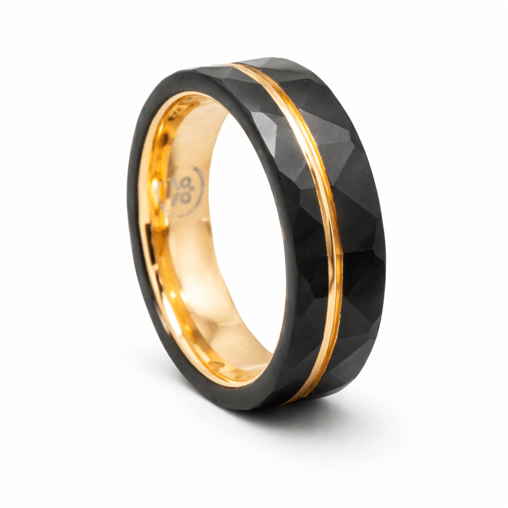 The Mechanic - Black Hammered & Rose Gold Men's Tungsten Ring