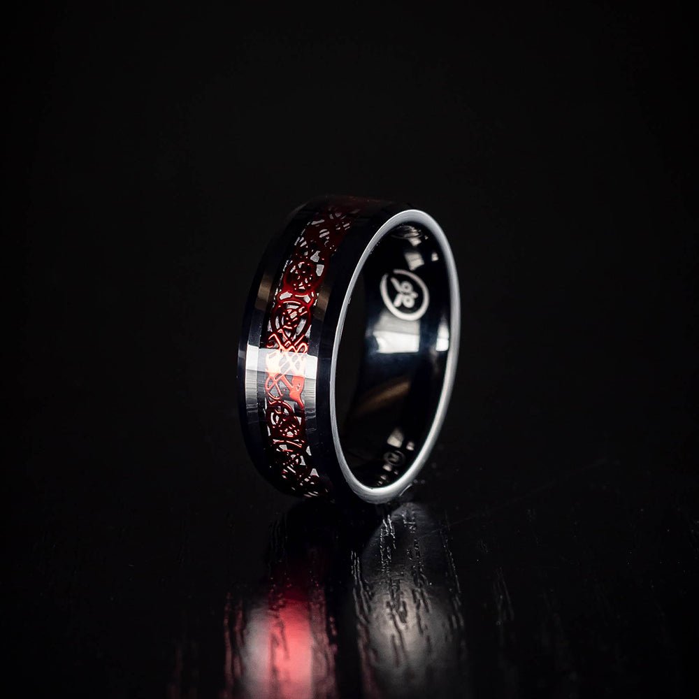 Antman - Black Plated Men's Tungsten Ring & Red Artwork