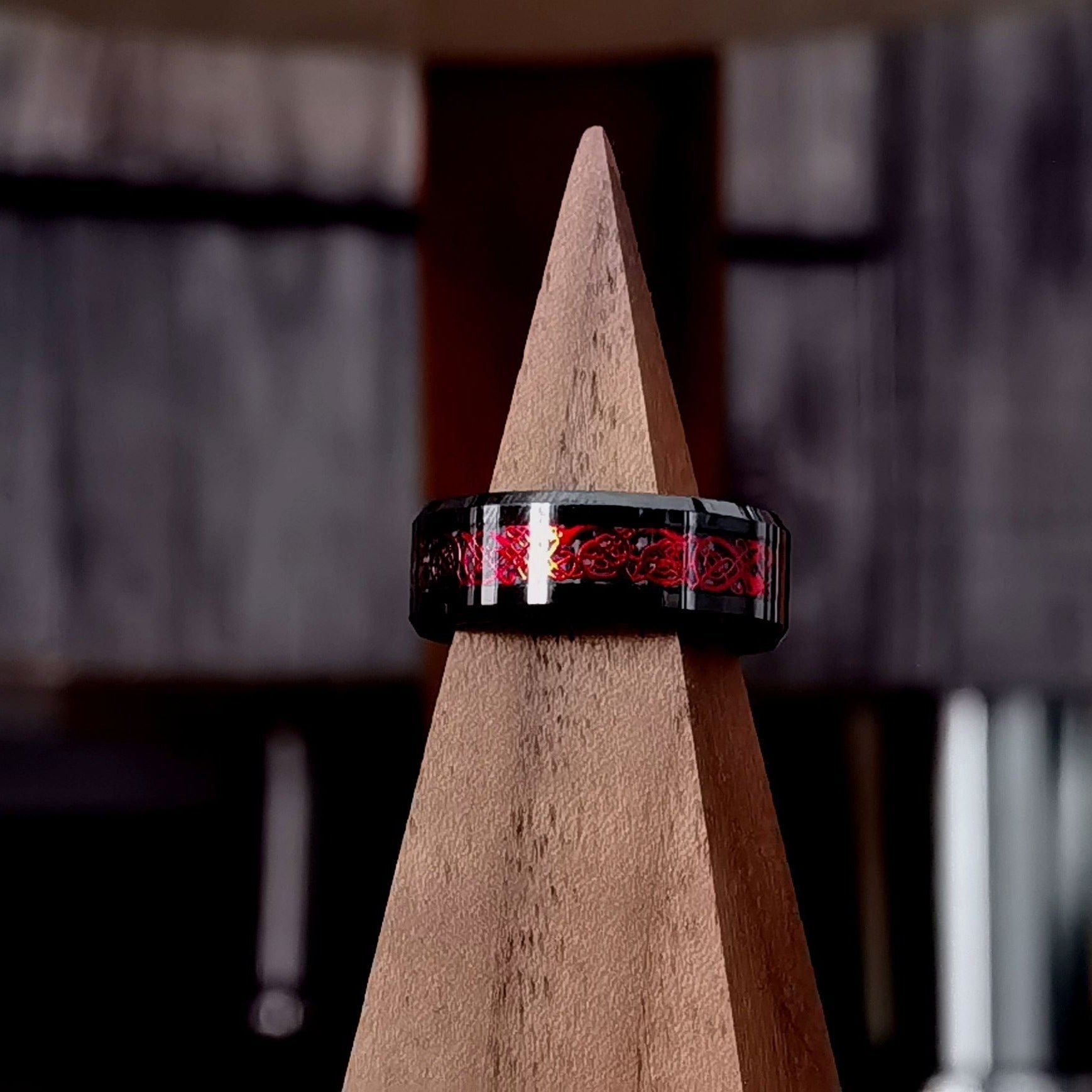 Antman - Black Plated Men's Tungsten Ring & Red Artwork