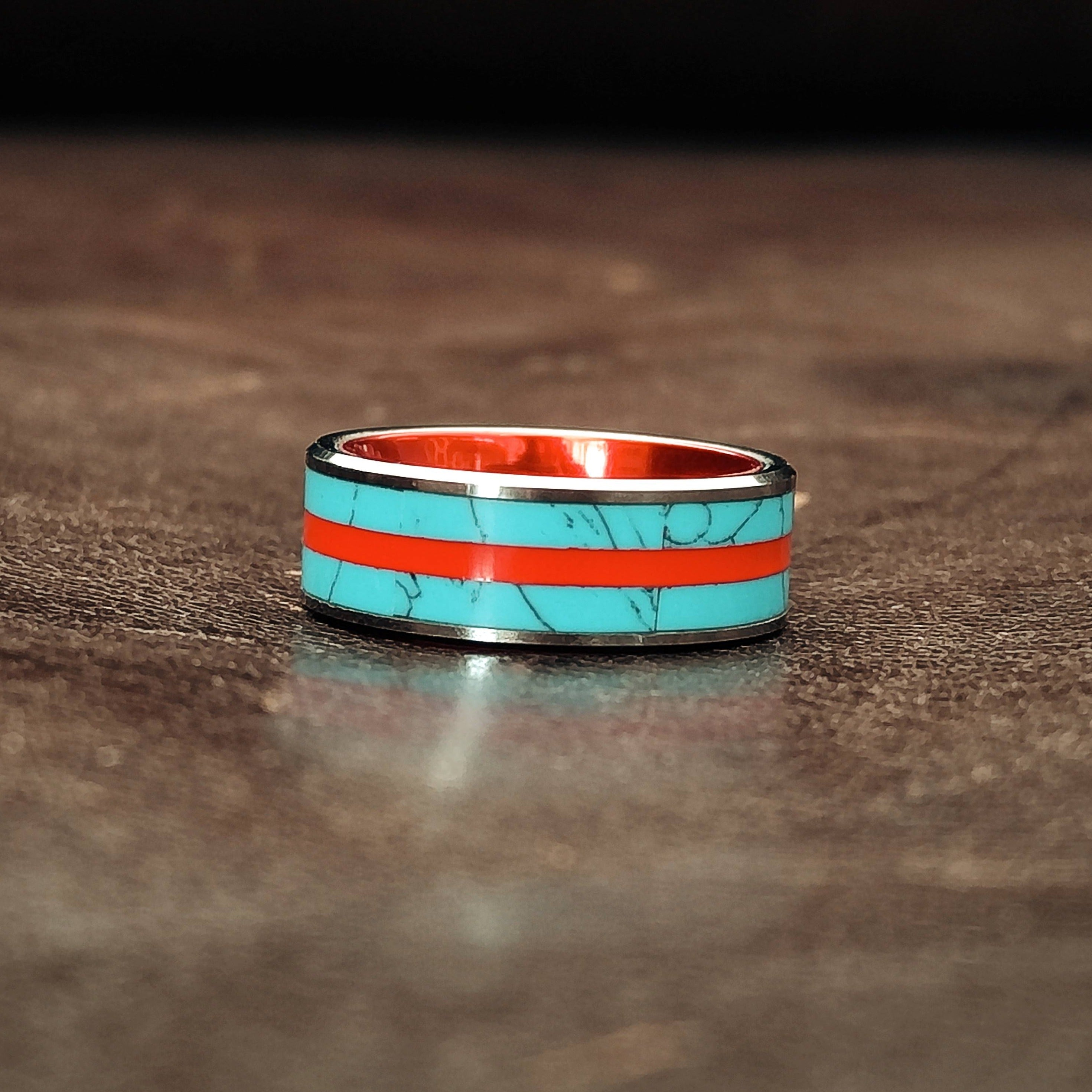 Captain America - Turquoise & Red Resin Men's Tungsten Ring