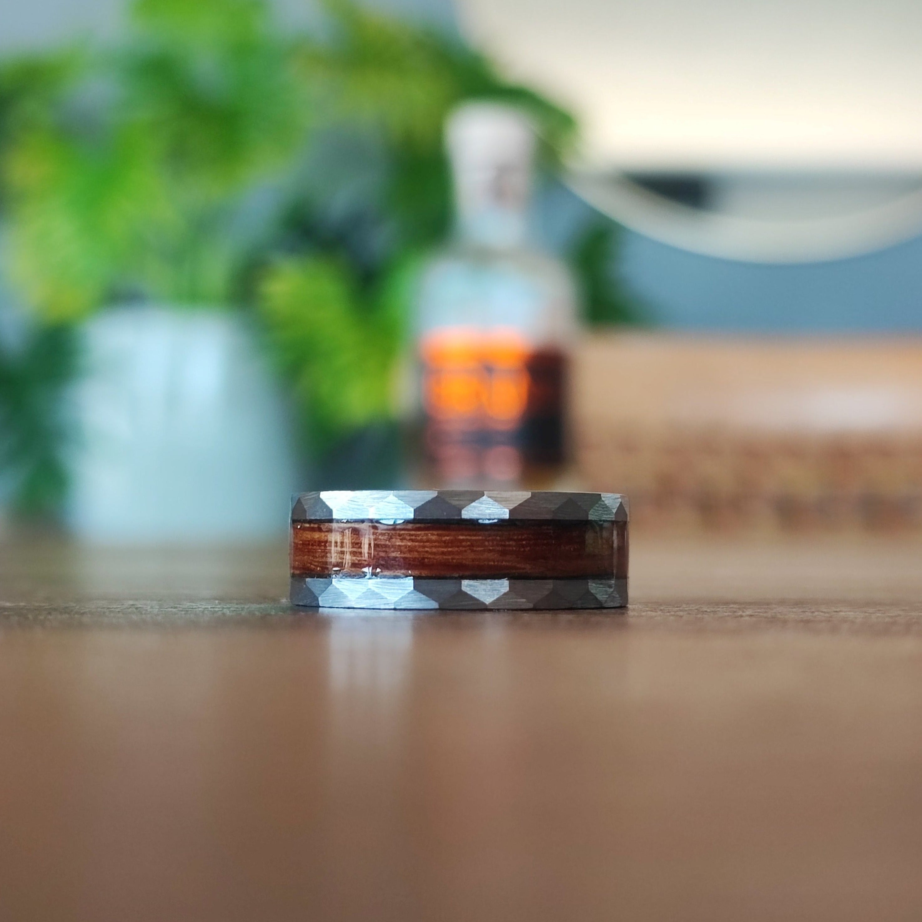 Die Dagdronk (New) - Brandy Infused Wood & Tungsten Ring