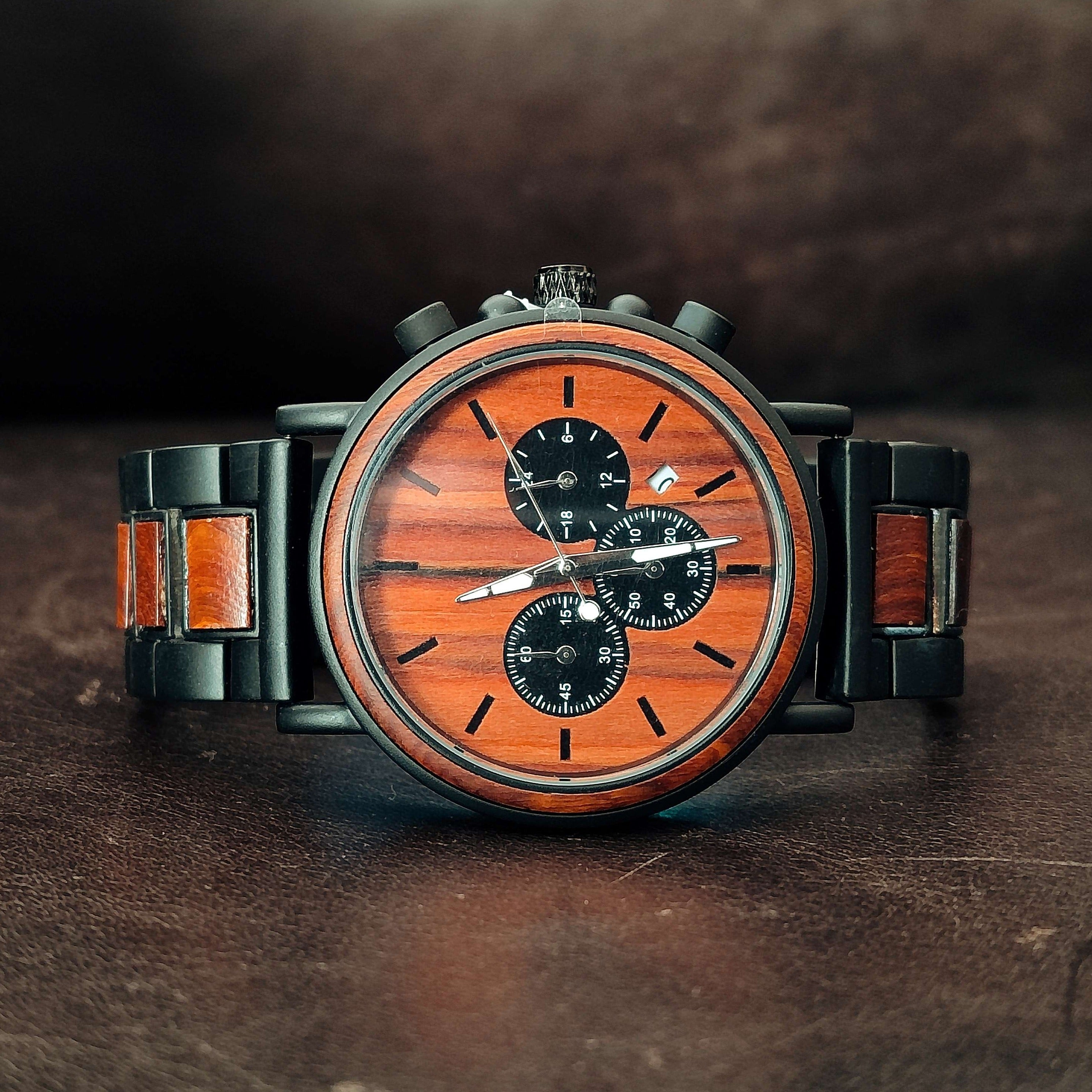 Flash - Black Plated Stainless Steel & Rosewood Watch