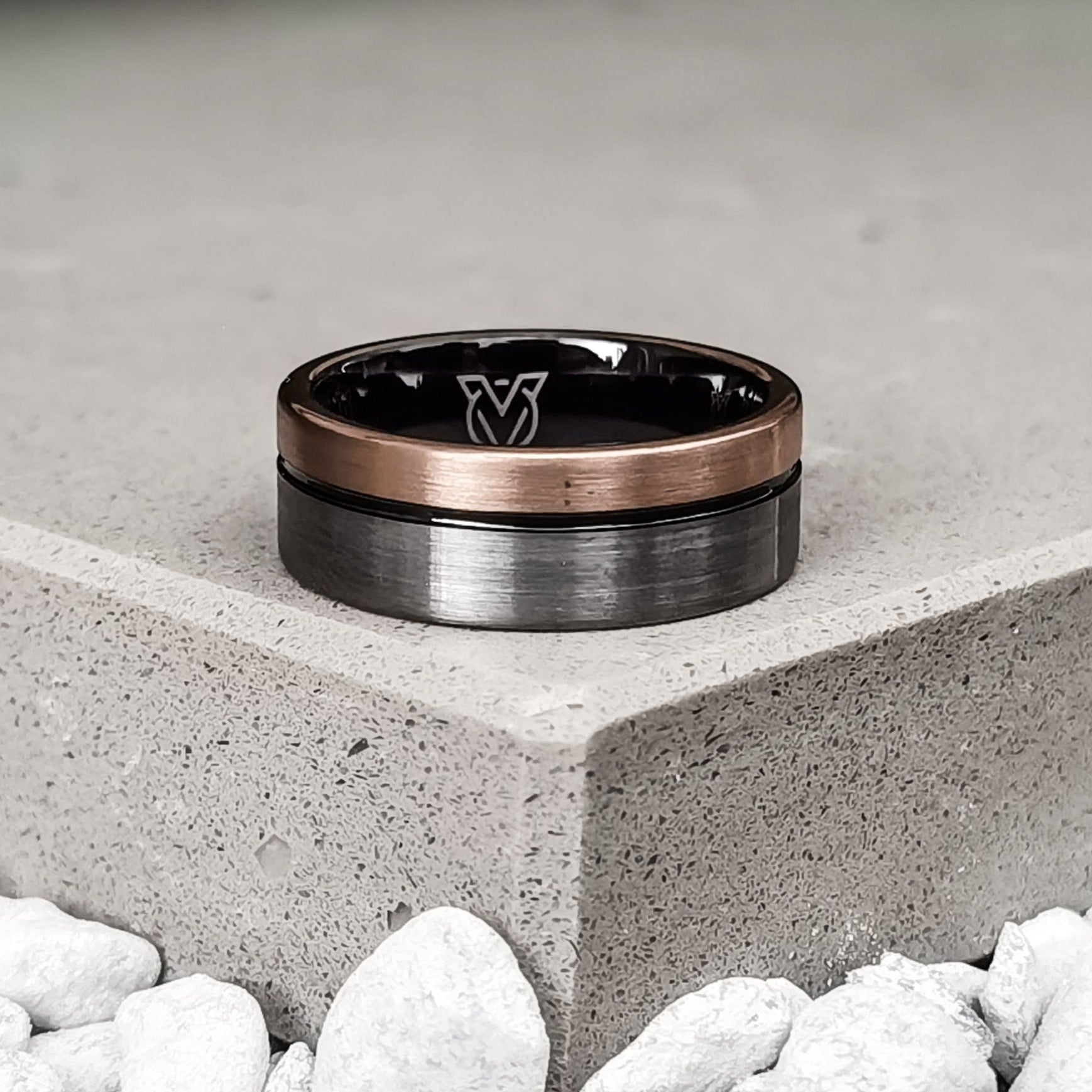 Forthwind - Silver, Rosegold & Black Men's Tungsten Ring