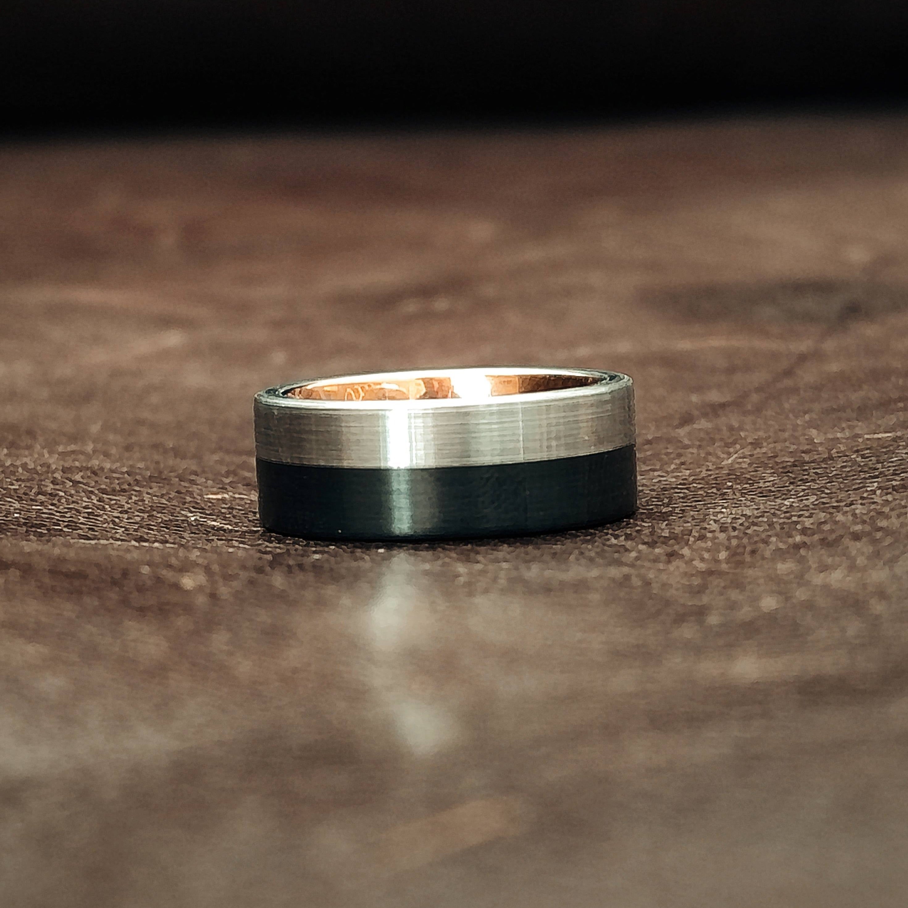 Hadrian - Silver & Black Men's Tungsten Ring