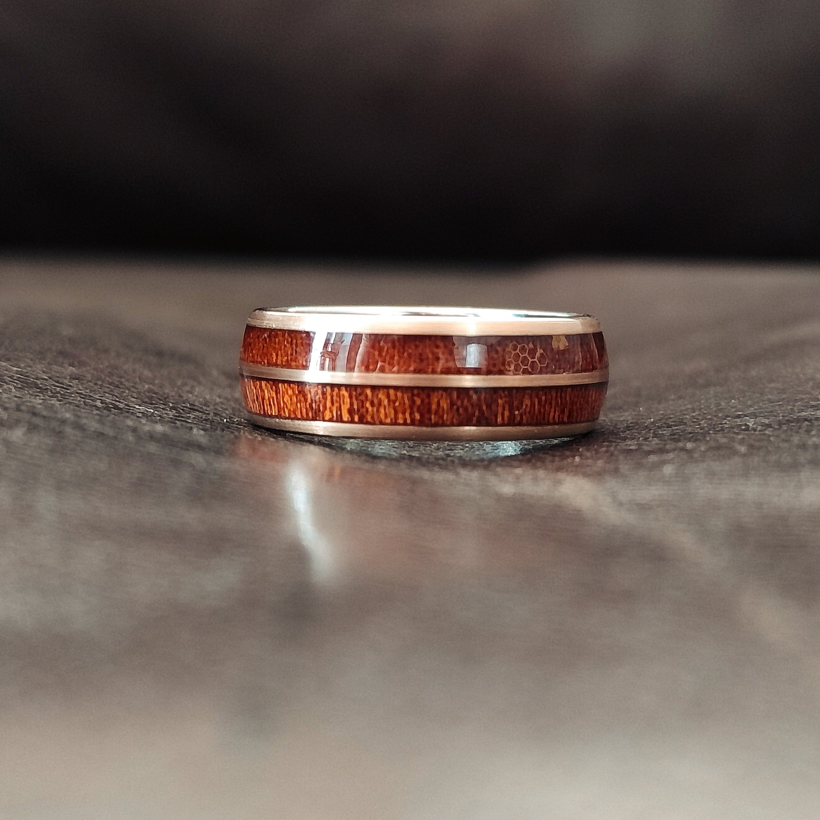Iron Man Barrel - Walnut Wood Men's Tungsten Ring