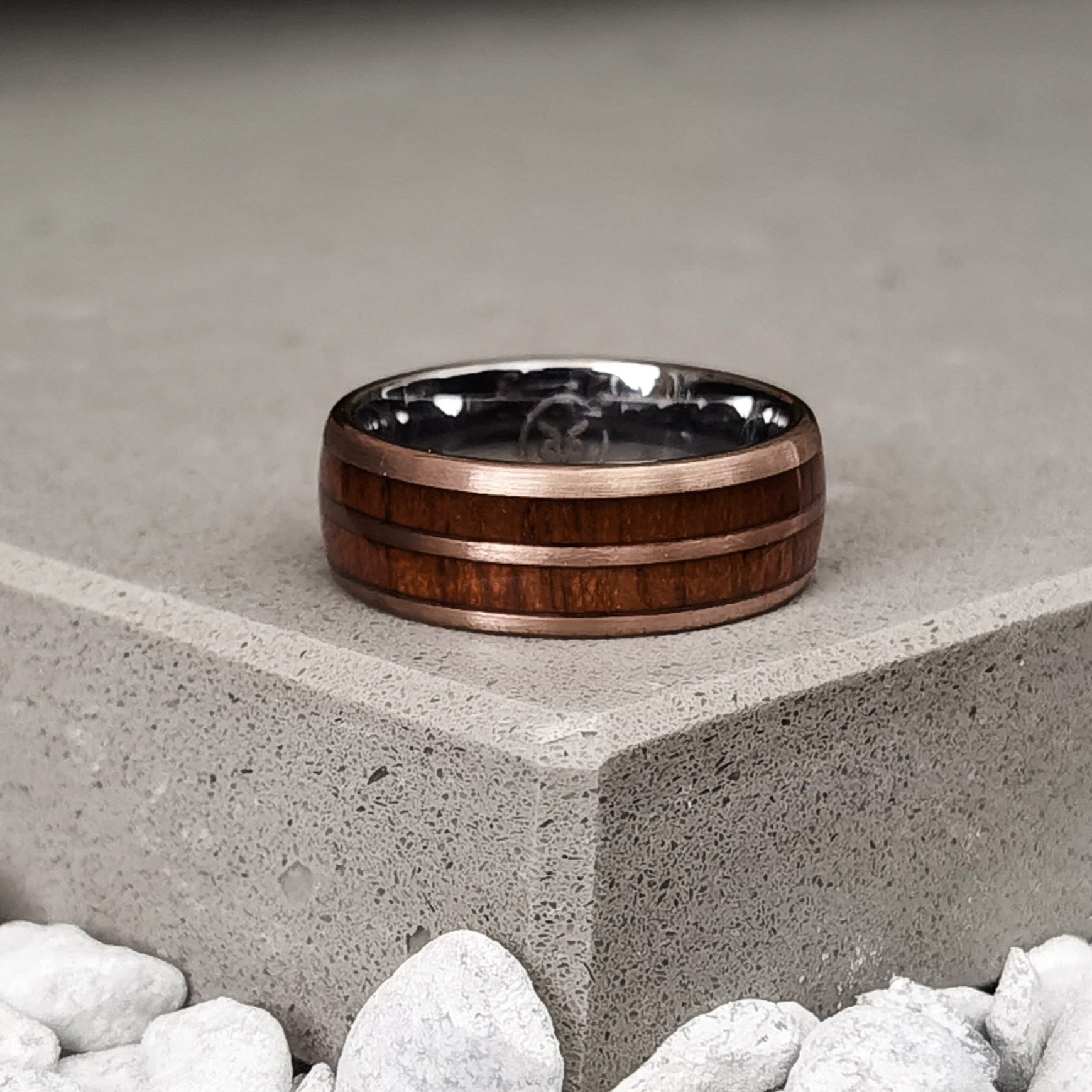 Iron Man Barrel - Walnut Wood Men's Tungsten Ring