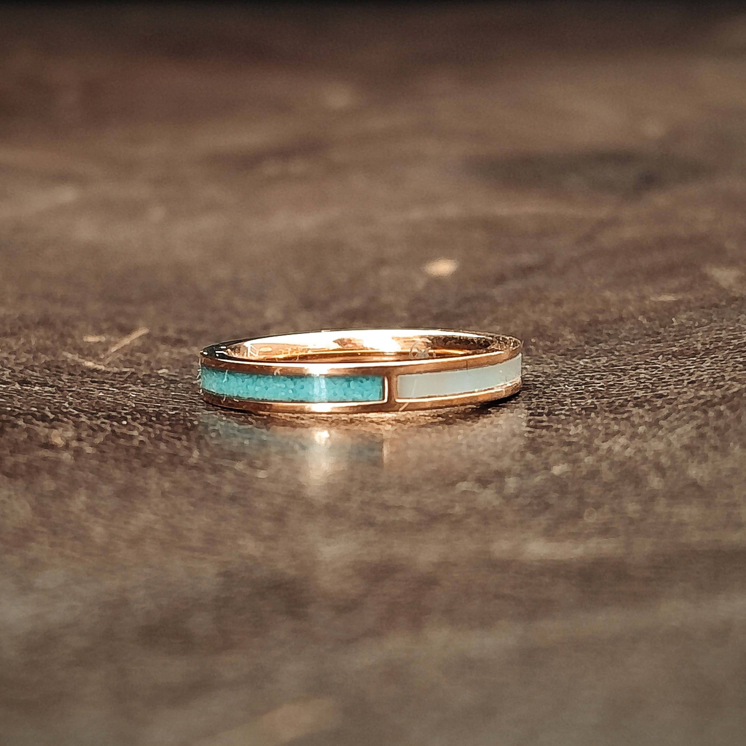 Nemesis - Two tone crushed Turquoise & White Pearl Womens Ring