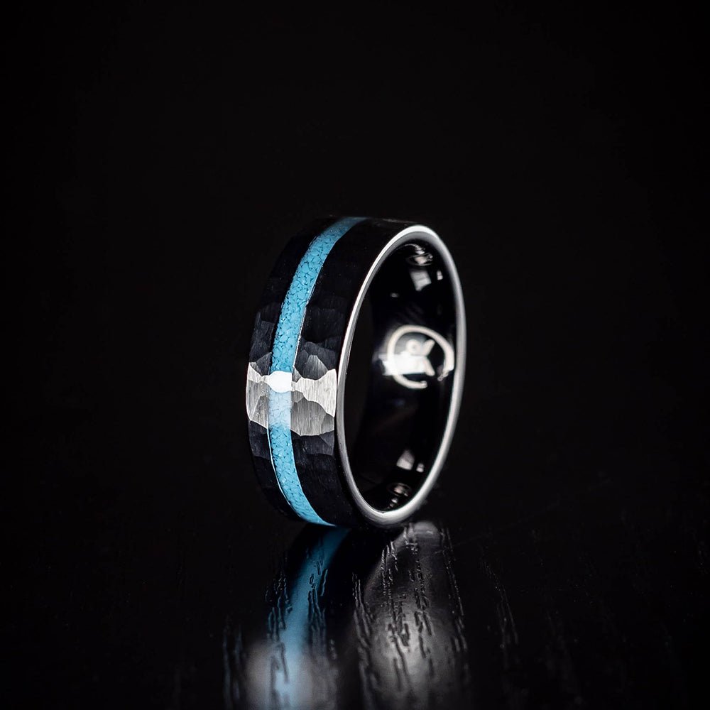 Sub Zero - Blue Resin Men's Tungsten Ring (Hammered)