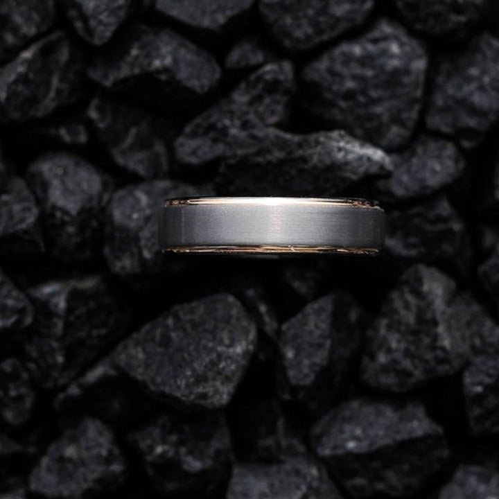 The Gatsby - Rosegold & Brushed Men's Tungsten Ring