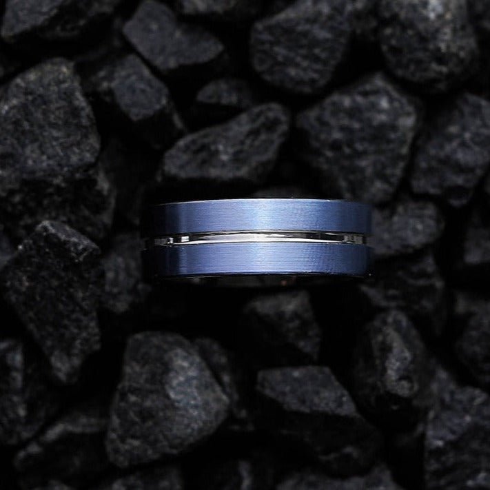 The Marine - Navy Blue & Brushed Men's Tungsten Ring