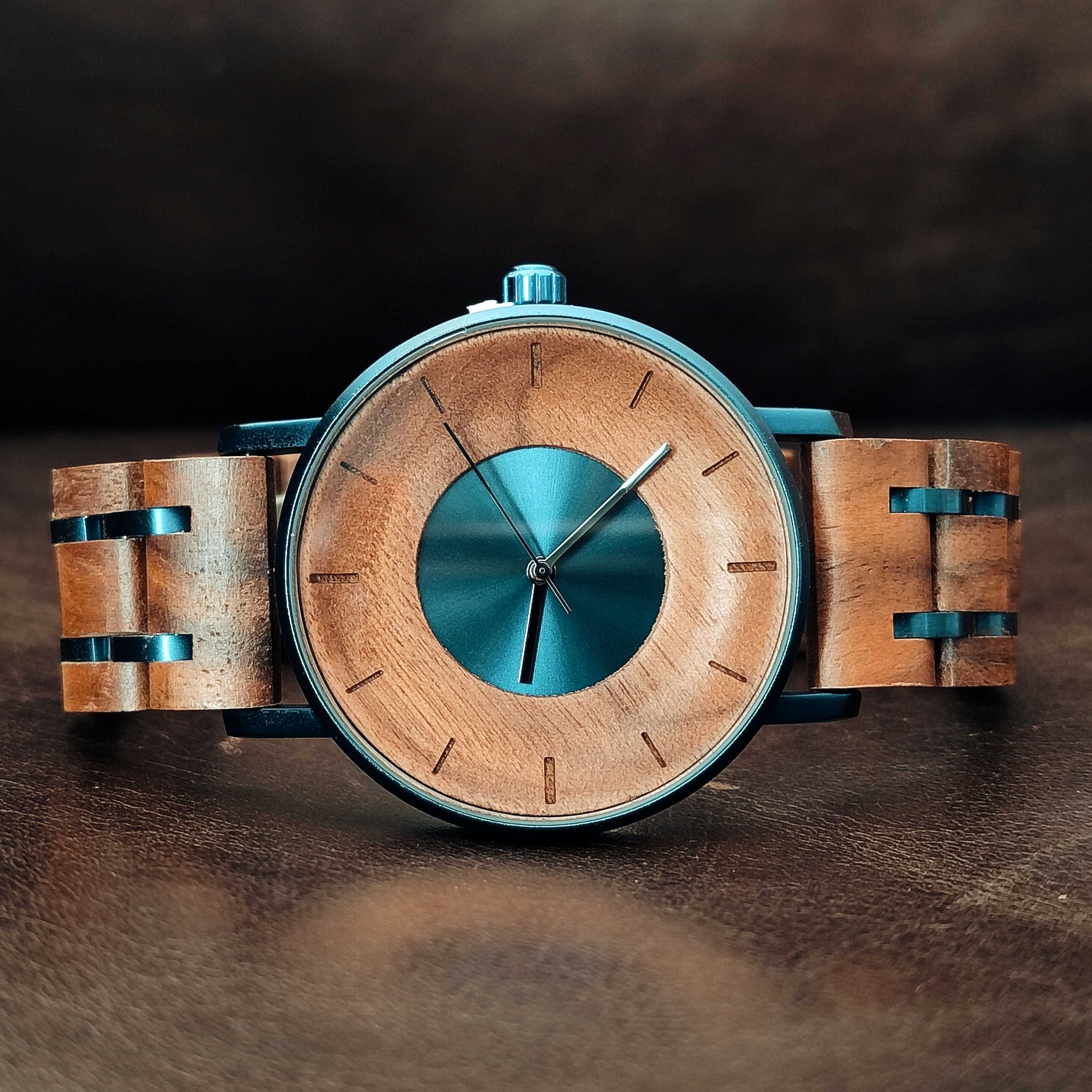 The Marine - Walnut & Blue Plated Stainless Steel Watch