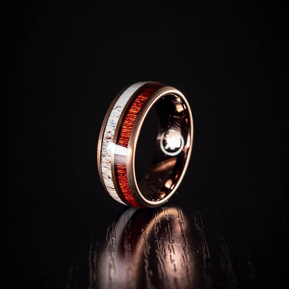 The Tribal - Deer Antler & Rosewood Men's Tungsten Ring