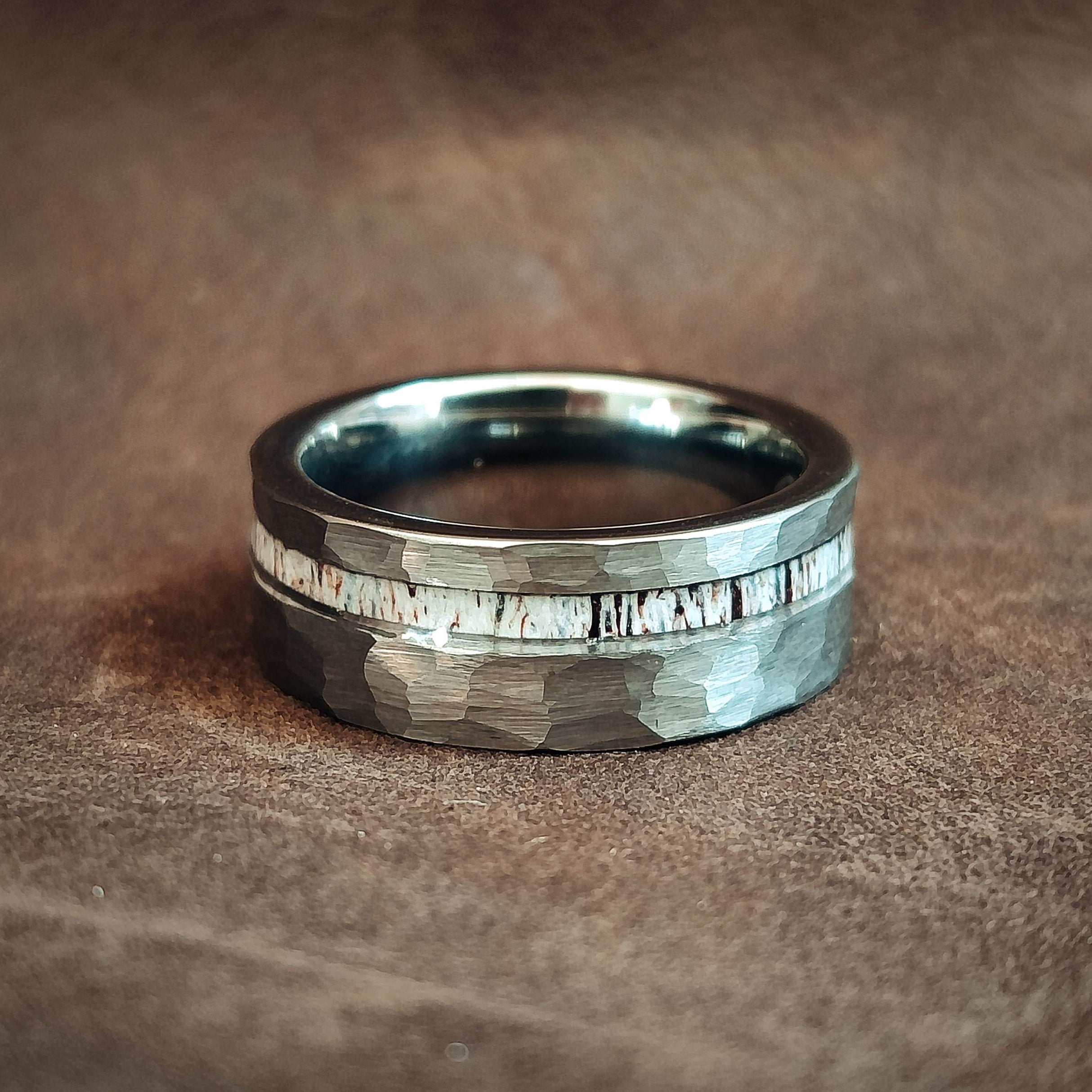 Thor - Hammered Deer Antler Men's Tungsten Ring