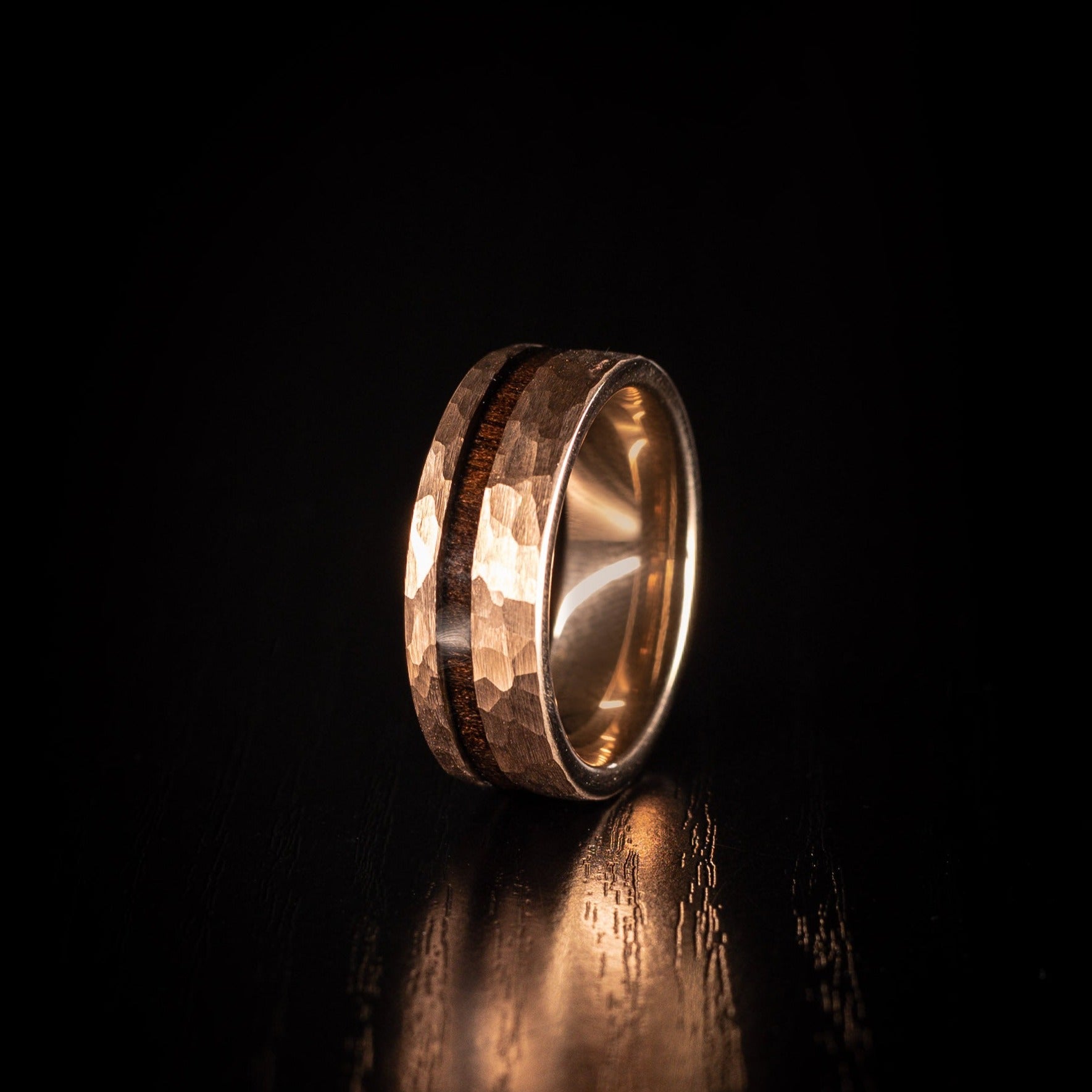 Wolverine - Hammered Rose Gold & Ebony Inlay Men's Tungsten Ring
