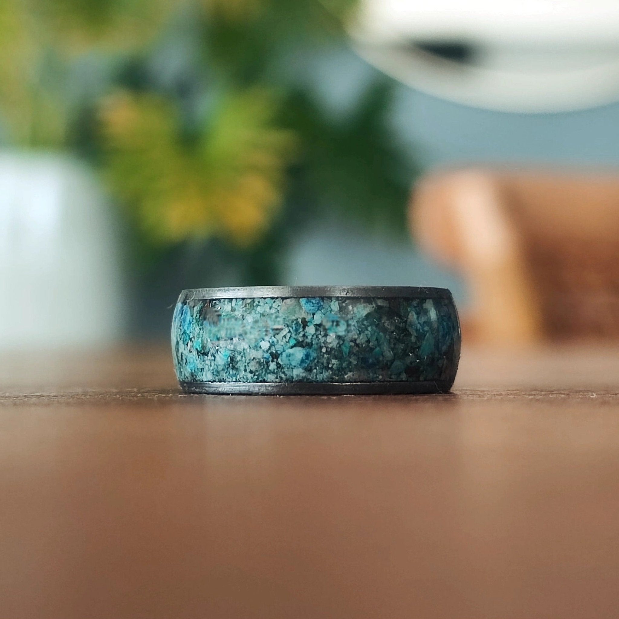 The Brock Ring: Gunmetal Tungsten & Apatite Stone – Bold, Modern, and Unique - Touchwood
