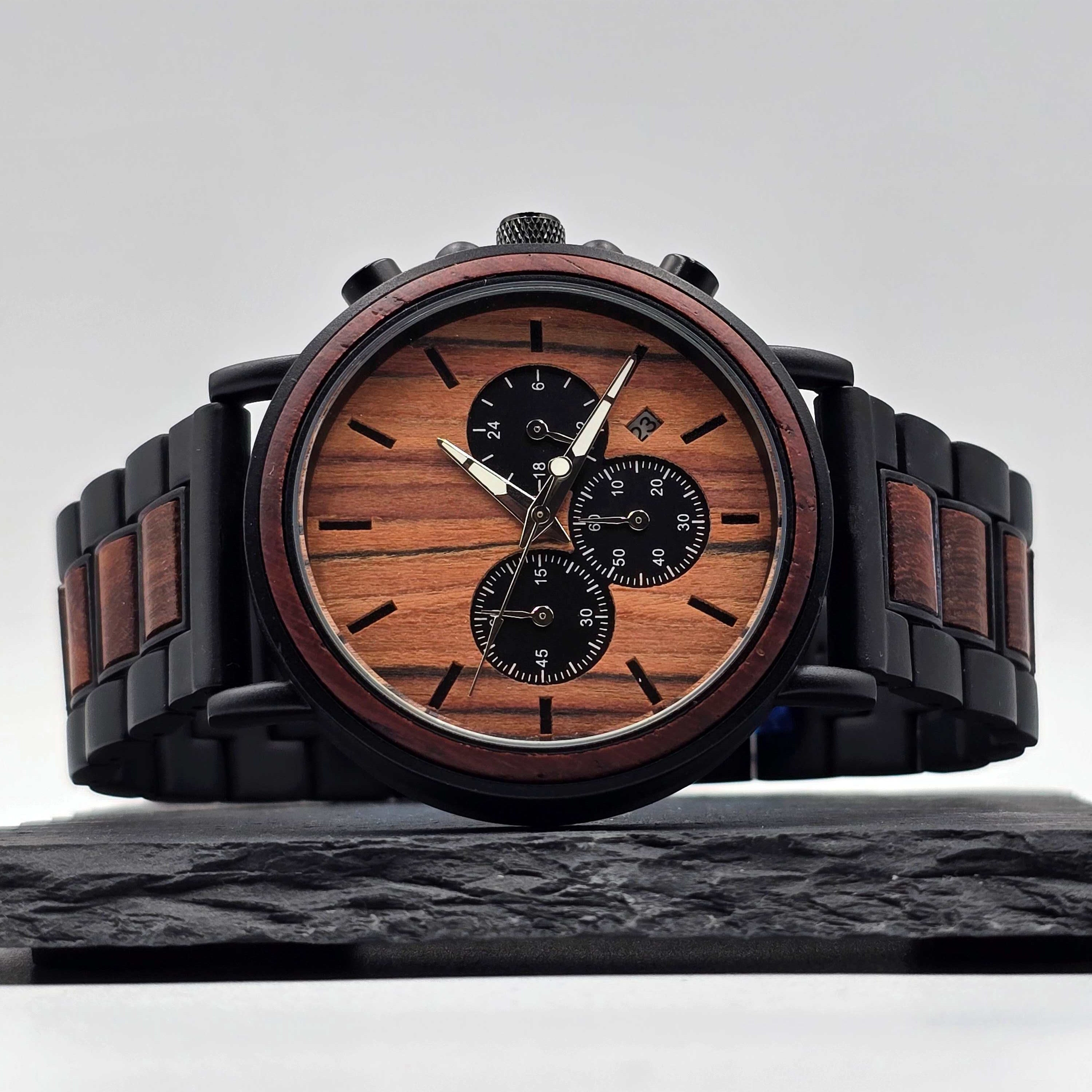 Flash - Black Plated Stainless Steel & Rosewood Watch