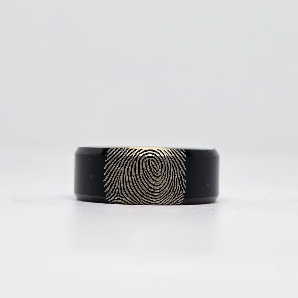 The Imprint Ring - Black Plated Tungsten (Your Fingerprint)