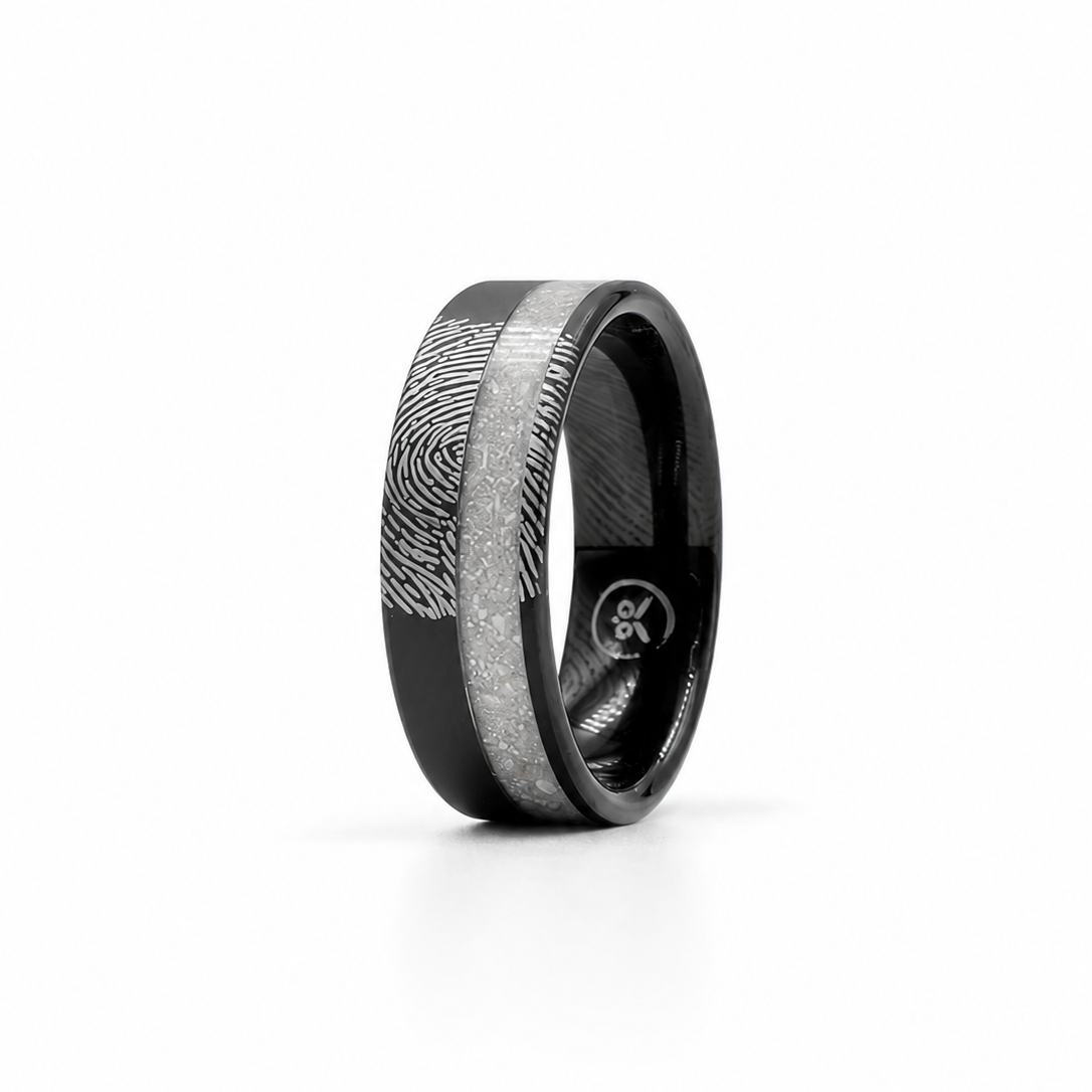 The Ash & Armour - Loved one's ashes & fingerprint ring