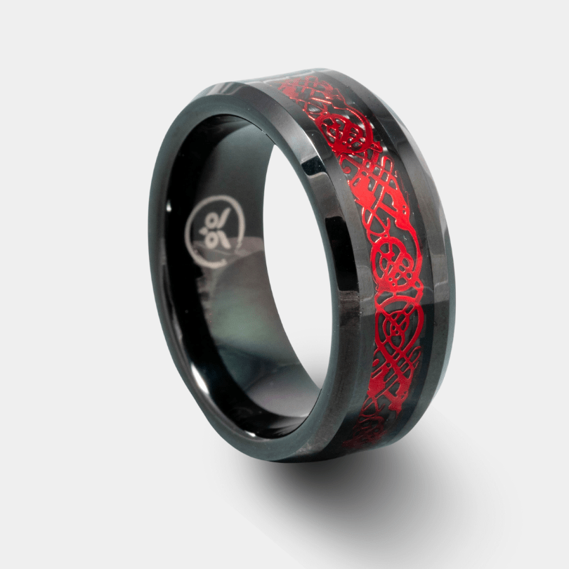 Antman - Black Plated Men's Tungsten Ring & Red Artwork