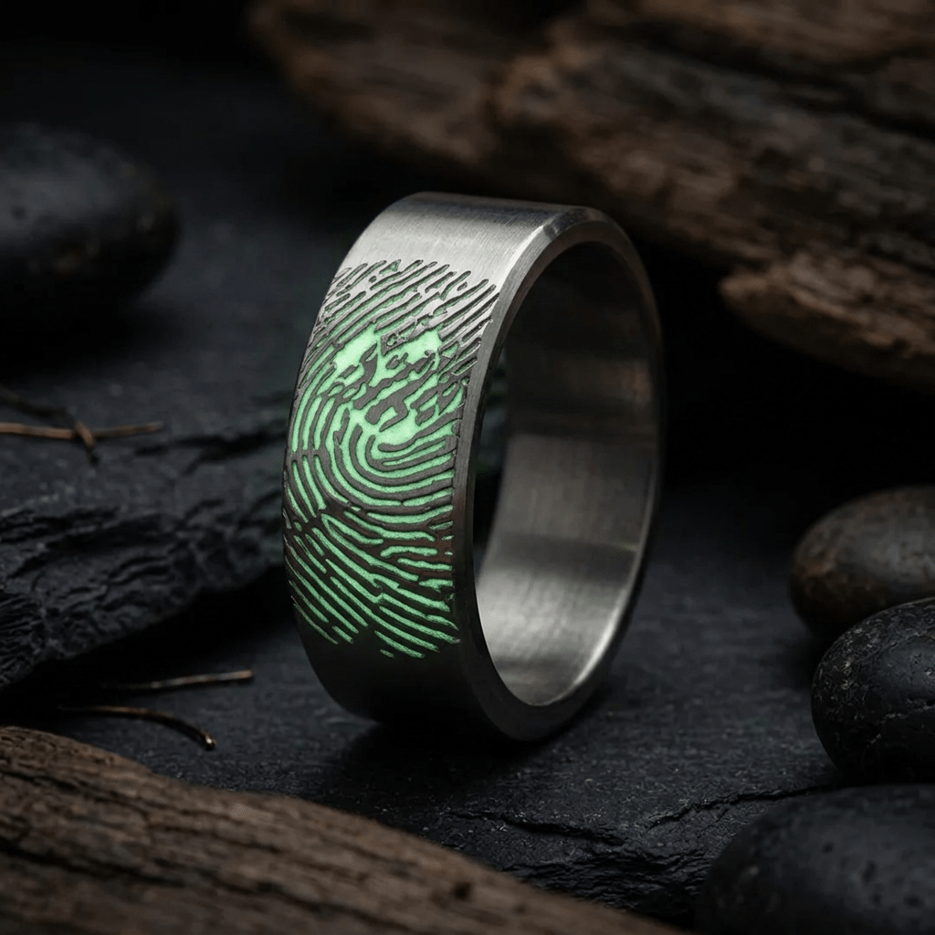 Aura Imprint Ring - Glow in the dark Deep etched Fingerprint