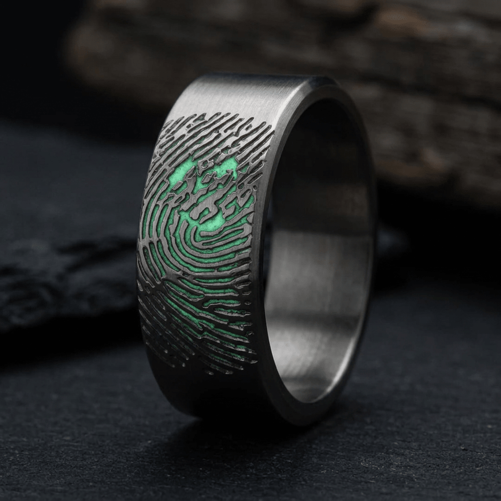 Aura Imprint Ring - Glow in the dark Deep etched Fingerprint