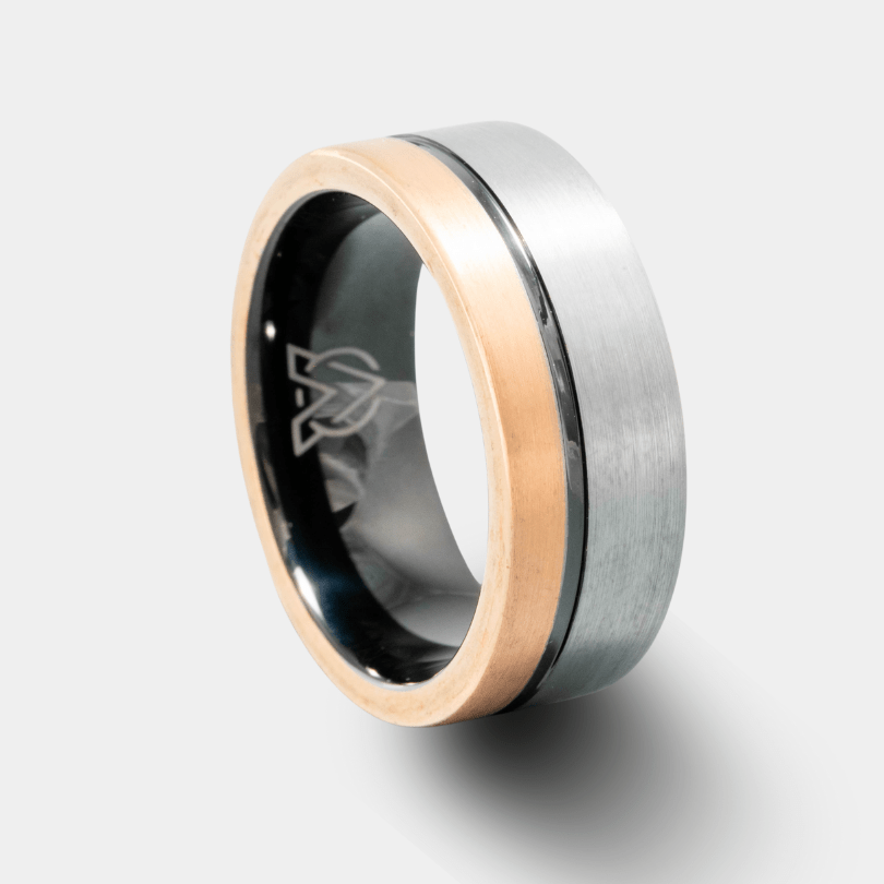 Forthwind - Silver, Rosegold & Black Men's Tungsten Ring