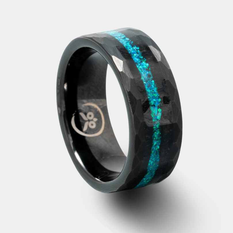 Guardians Of The Galaxy - Azure Opal & Ebony Men's Tungsten Ring (Hammered)