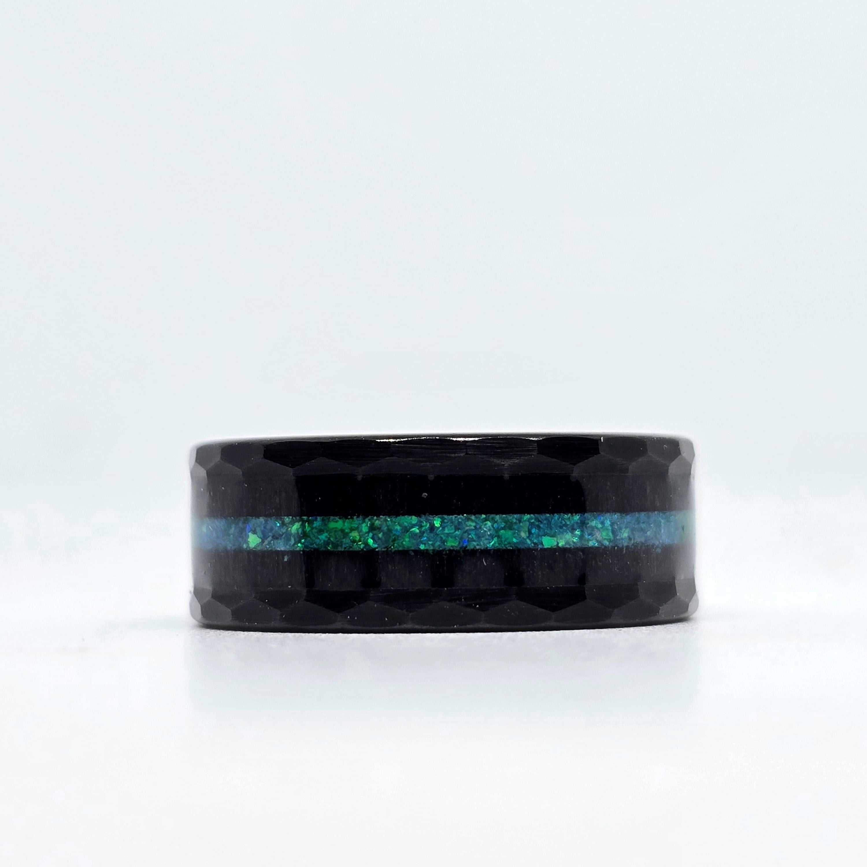 Guardians Of The Galaxy - Azure Opal & Ebony Men's Tungsten Ring (Hammered)