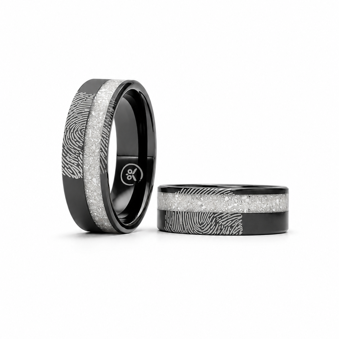 The Ash & Armour - Loved one's ashes & fingerprint ring