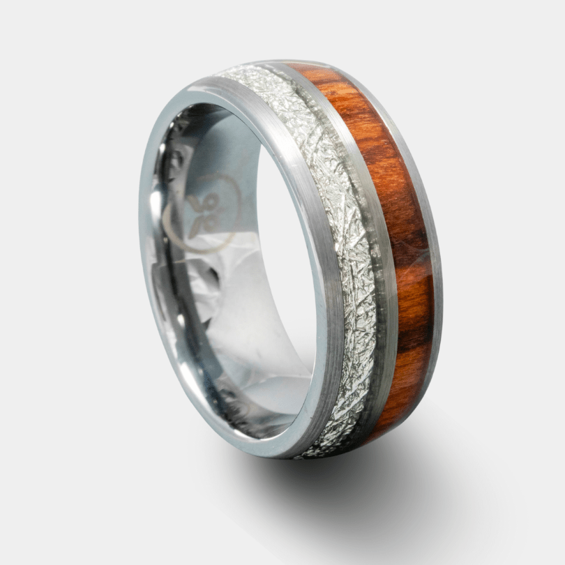 Red Moon - Meteorite & Rosewood Men's Tungsten Ring