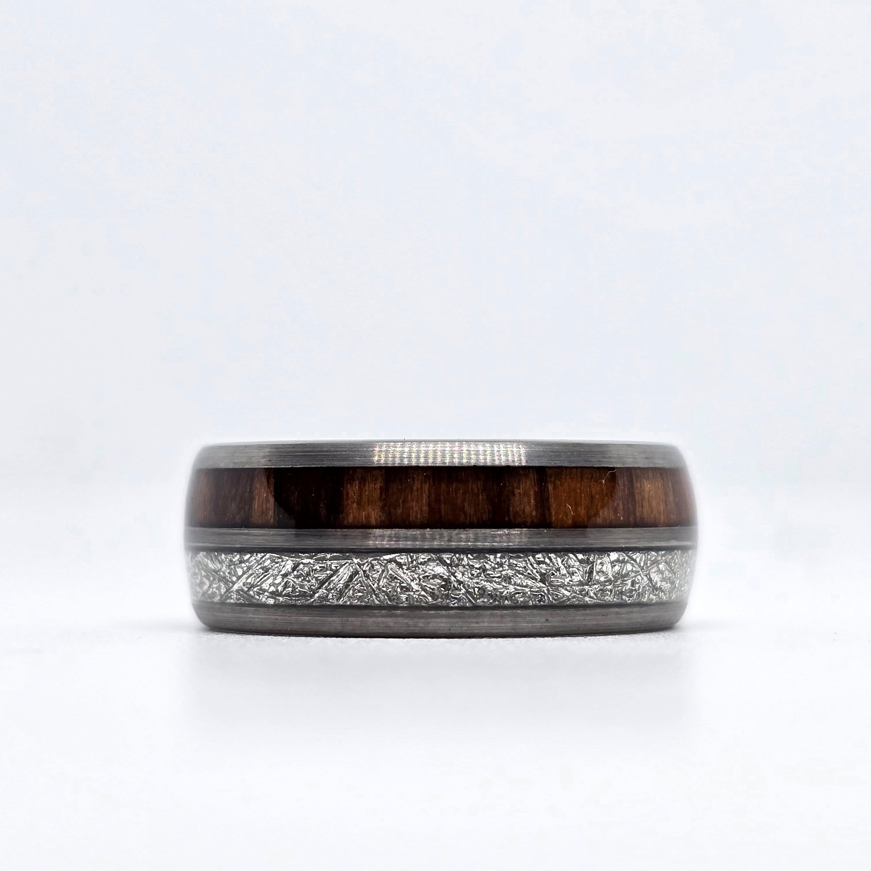 Red Moon - Meteorite & Rosewood Men's Tungsten Ring