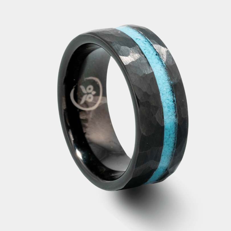 Sub Zero - Blue Resin Men's Tungsten Ring (Hammered)