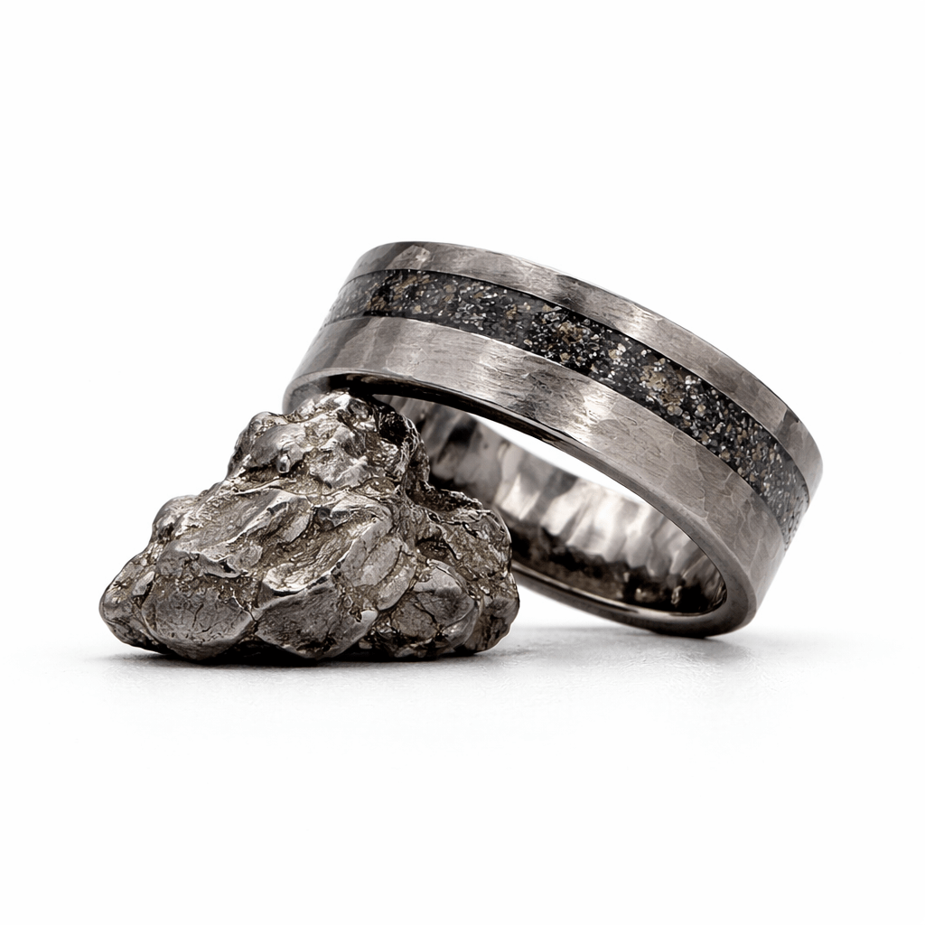 The Big Bang Ring - Meteorite & Chunks Agatized Dino Bone