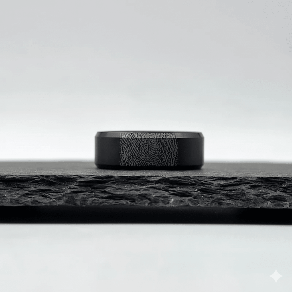 The Imprint Ring - Black Plated Tungsten (Your Fingerprint)