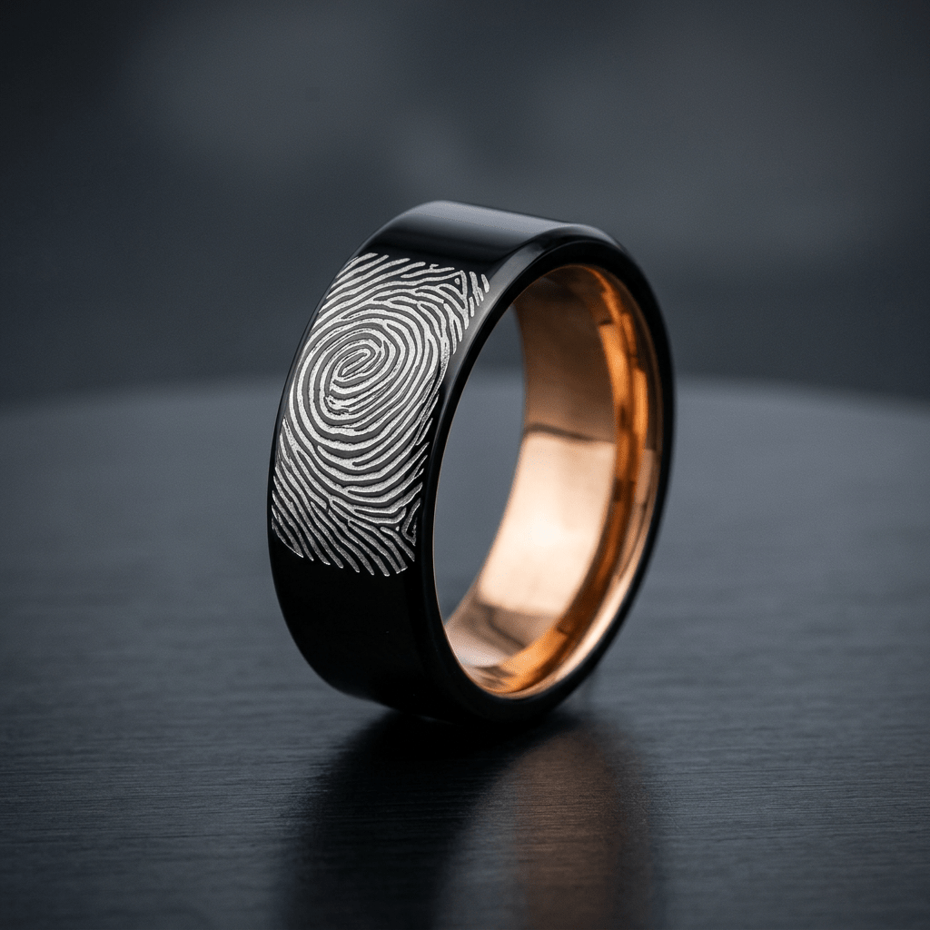 The Imprint Ring - Black Plated Tungsten (Your Fingerprint)