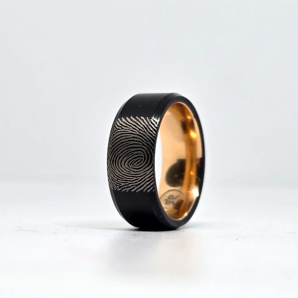 The Imprint Ring - Black Plated Tungsten (Your Fingerprint)