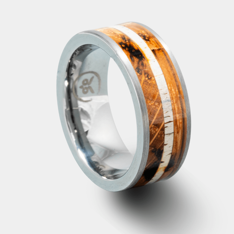 The Jack - Antler & Charred Whiskey Barrel Men's Tungsten Ring