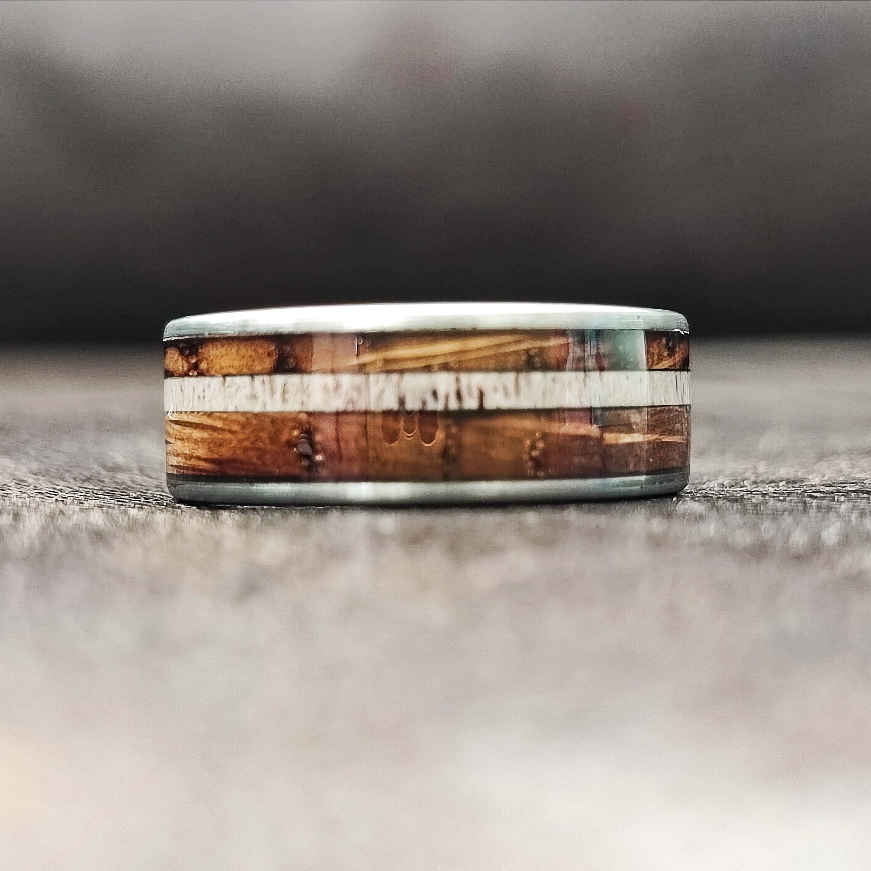 The Jack - Antler & Charred Whiskey Barrel Men's Tungsten Ring