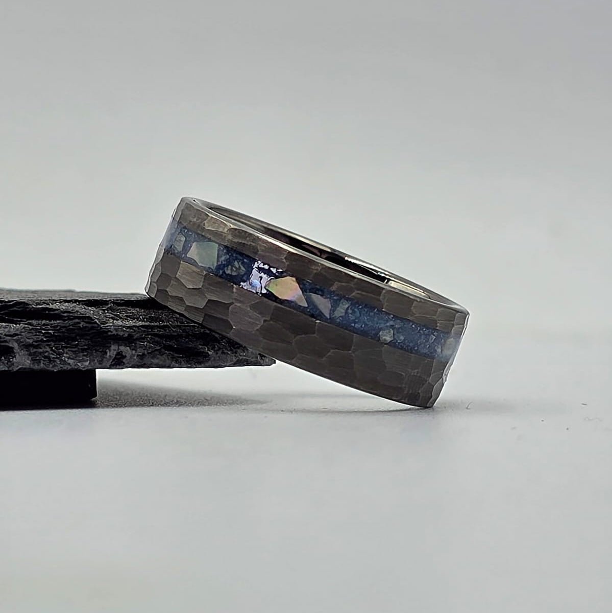The Pacifier - Hammered Tungsten & Crushed Abalone